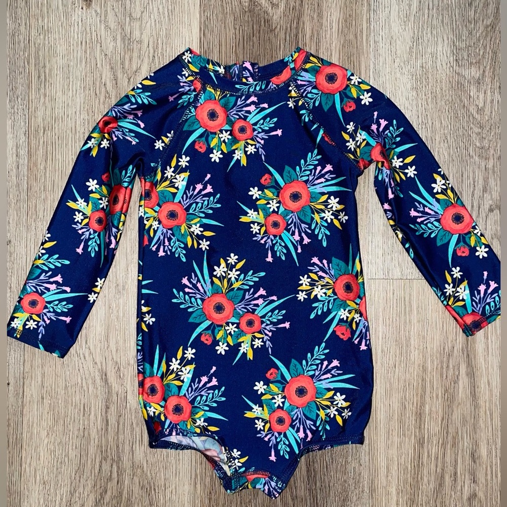 Cat and Jack One Piece Swimsuit, Navy with Floral Print - 2T